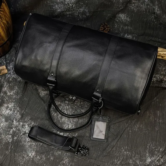 Priestranná cestovná taška z hovädzej kože na krátke výlety s priehradkou na topánky, pánske a dámske