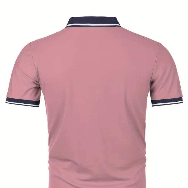 Men's golf polo shirt with short sleeve for leisure - breathable with contrasting lining