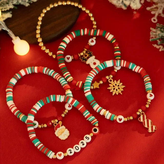 Juego de 5 pulseras de colores de Santa Claus, estilo Y2K, ideal para niñas - regalo navideño original