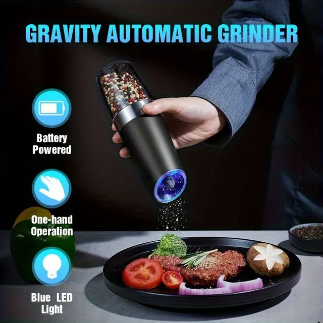 1/2pc Electric salt and pepper grinder, adjustable roughness, for batteries