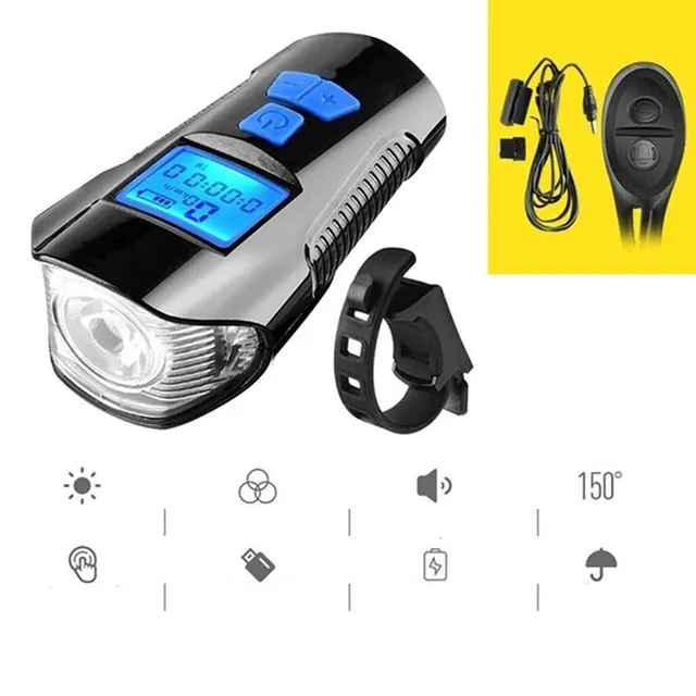 Vízálló LED kerékpárvilágítás USB-vel, sebességmérővel és elektromos csengővel