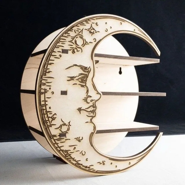 Wall wooden decorative shelves in the shape of the moon