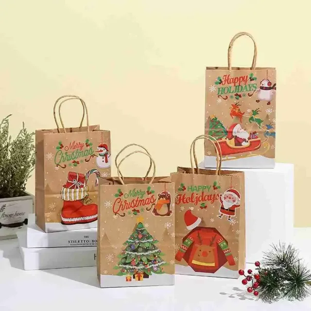 10pcs Big Christmas Gift Bags Kraft Paper Bags for Christmas