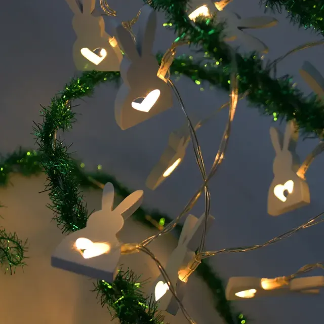 Light chain with rabbits - 10 LEDs, wooden