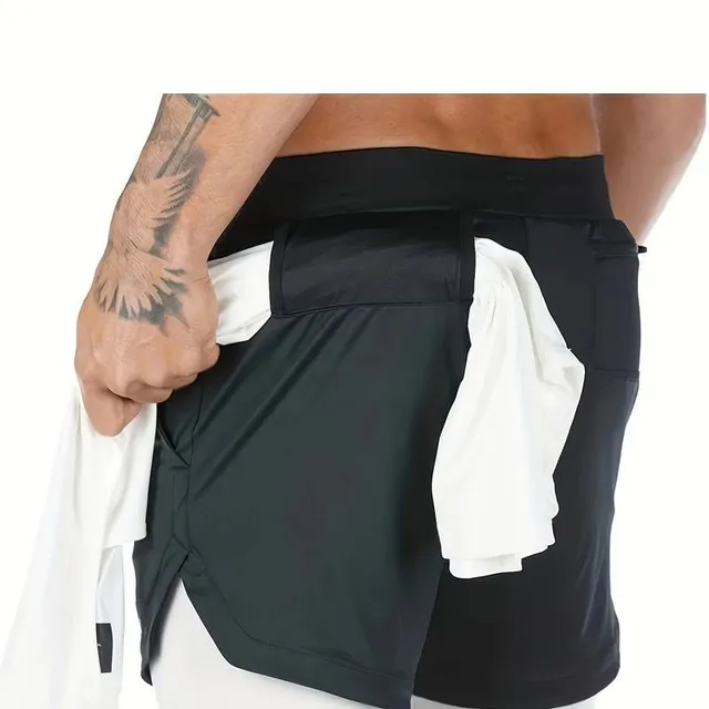 2v1 sports shorts with camouflage pattern and breathable lining