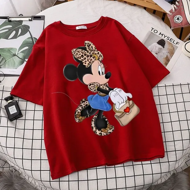 Tricou pentru femei cu mâneci scurte și imprimeu drăguț Minnie