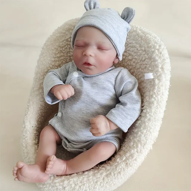 Handmade reborn doll 41 cm vinyl with closed eyes, realistic and suitable as a gift for society