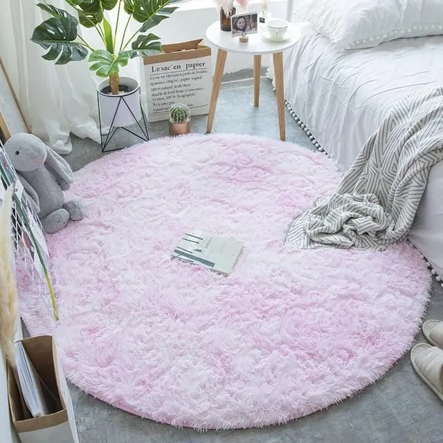 Kulatý huňatý koberec light-pink 60x60cm