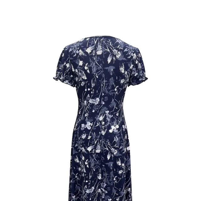 Flower Pattern - Dress with round neckline, Elegant, Short Sleeves (Spring/Summer)