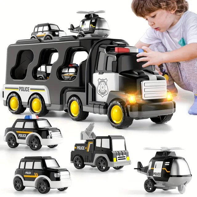 5 in 1 police and fire trucks - Christmas and birthday gifts with light and sound