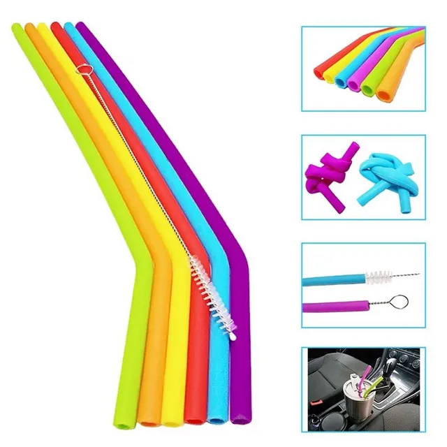 Silicone straw with brush 6 pcs
