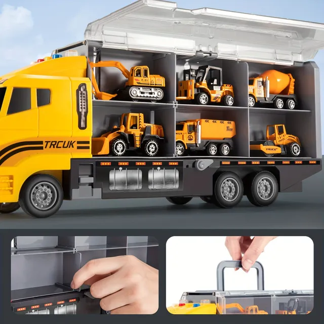 Set of construction vehicles - truck with playing carpet, metal cars for children, Christmas gift