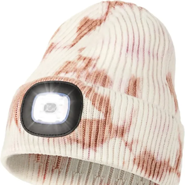 Unisex LED knit cap with USB charging light, head torch, winter knit cap with night light