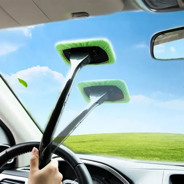 Sada na čištění oken v autě s dlouhou rukojetí - nástroj pro čištění skel uvnitř vozu