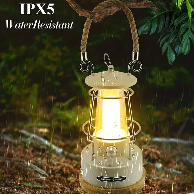1ks Vintage dobíjecí kempingová lucerna, 370LM stmívatelné LED, bateriové svítilny, vodotěsná LED retro světla pro kempování, výpadky proudu, hurikán, domácí dekorace