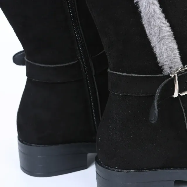 New Winter Women's Warm Plush Suede Long Boots Comfortable Wedge Cotton Half Boots