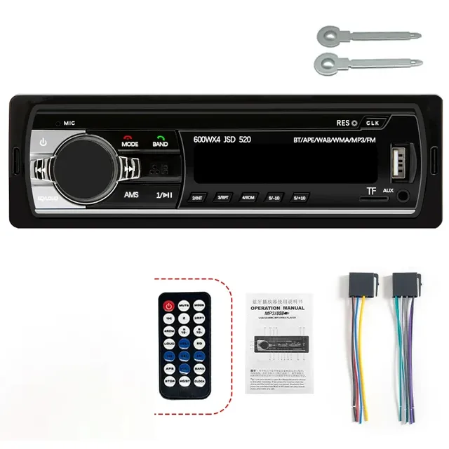 Universal radio with colored LED sublight, bluetooth, AUX, USB, microSD card reader - 1DIN connection