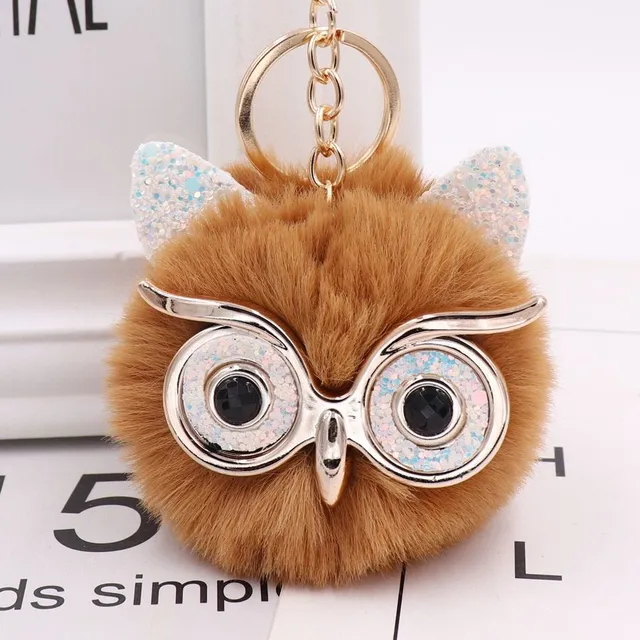 Owl pendant for handbag with fur