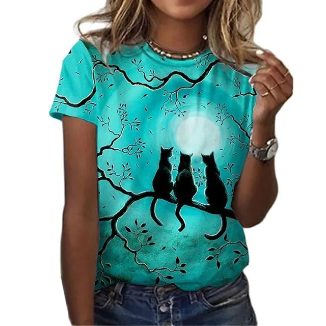 Luxury ladies short sleeve T-shirt made of highly comfortable material with Desmond cat print