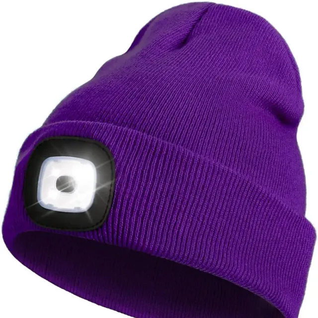 Unisex LED knit cap with USB charging light, head torch, winter knit cap with night light