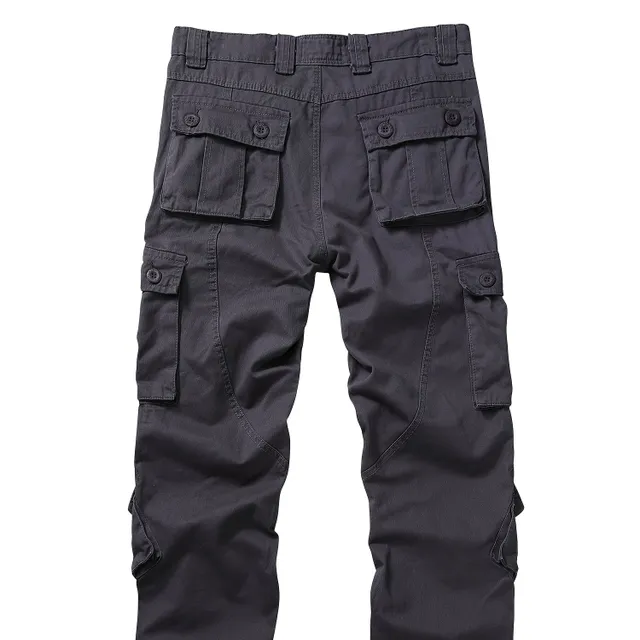 Male casual cargo pants with 8 pockets - military camouflage, comfortable for work and leisure