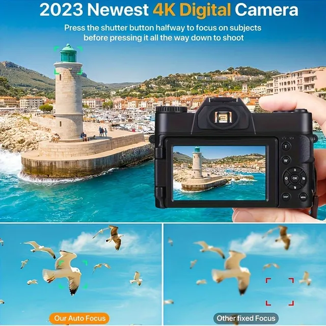 Záznam Videa Z Digitálního Fotoaparátu 4K HD, 3palcový Oboustranný HD Displej S WiFi, 16x Zoom, Selfie Focení, Plně Automatické Ostření, Živé Streamování Videa, Zachycení Každého Krásného Snímku, Perfektní Volba Pro Fotografy, Volba Pro Vánoční Novoroční 