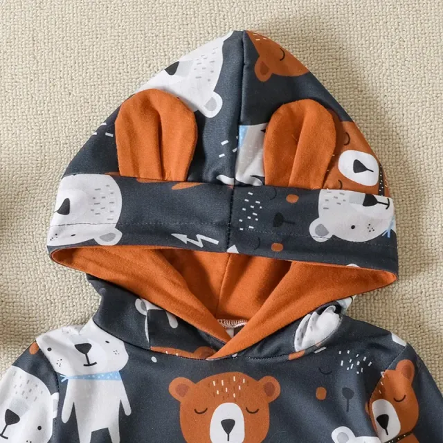 Sweat à capuche en coton pour enfants avec imprimé ours et pantalon assorti pour garçons