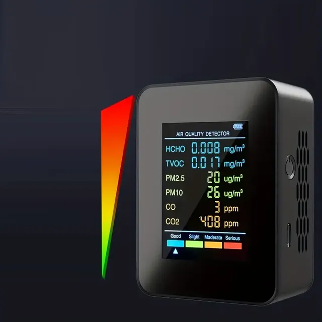 6v1 Detector Air quality with CO2, PM2.5, PM10, HCHO, TVOC and Formaldehyde with LCD Display and Sensor for Carbon dioxide