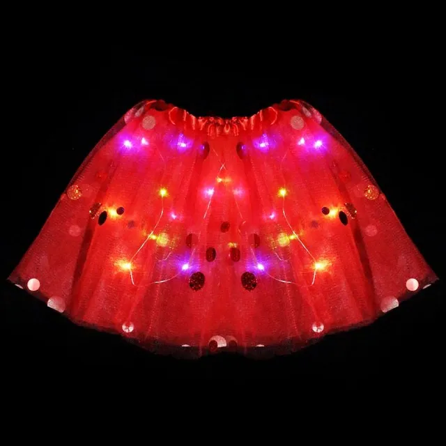 Detská svietiace sukňa zdobená motýlik pompon-red-skirt