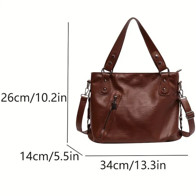 Vintage women's purse over shoulder with zipper and large capacity from PU leather - fashion tote