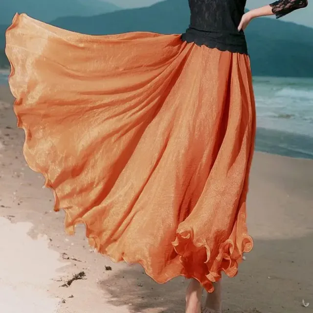 Dlhá maxi sukňa pre ženy zo šifónu, s elastickým vysokým pásom a v rôznych farbách