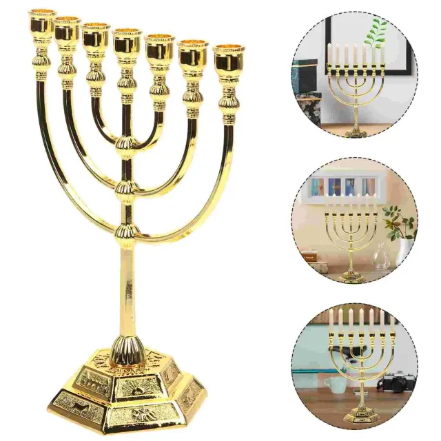 Candlelight for seven candles with the motif of the temple in Jerusalem - Gold and Silver