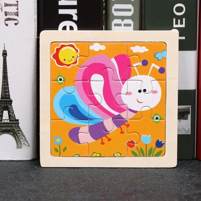 Children's wooden cute puzzle with animals