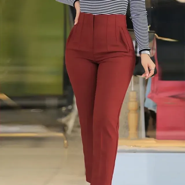 Elegant high-waisted trousers for women, monochrome and suitable for everyday wear