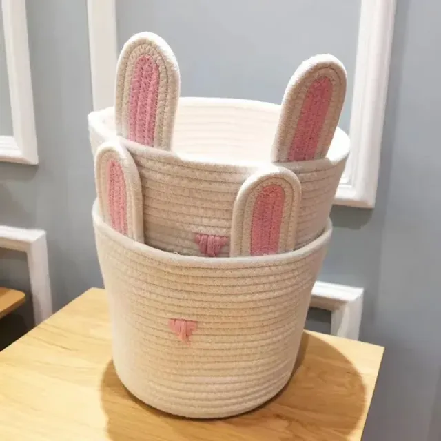 Cozy and decorative basket of knitted cotton rope for children and small things