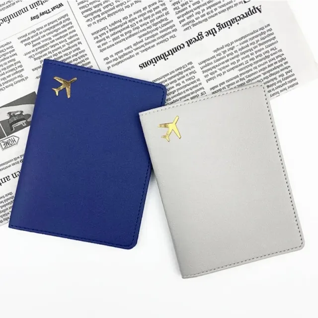 Fashion travel cover for PU leather passport with engraving of aircraft motive - passport protection and credit cards