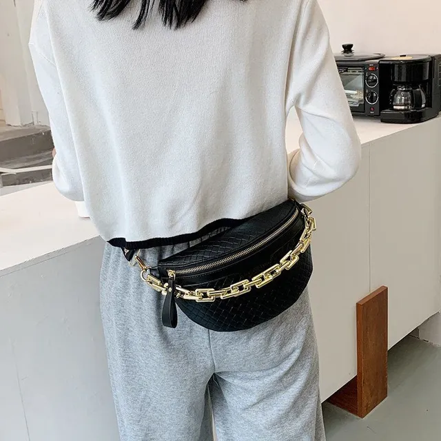 Luxurious women's fanny pack over shoulder with chain