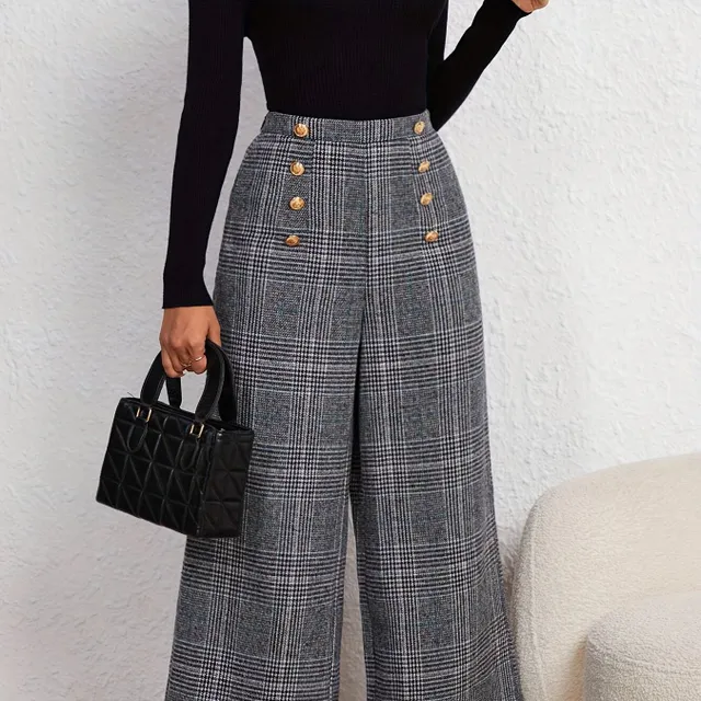 Wide pants with karaoke cube, elegant high waist, comfortable for spring and summer