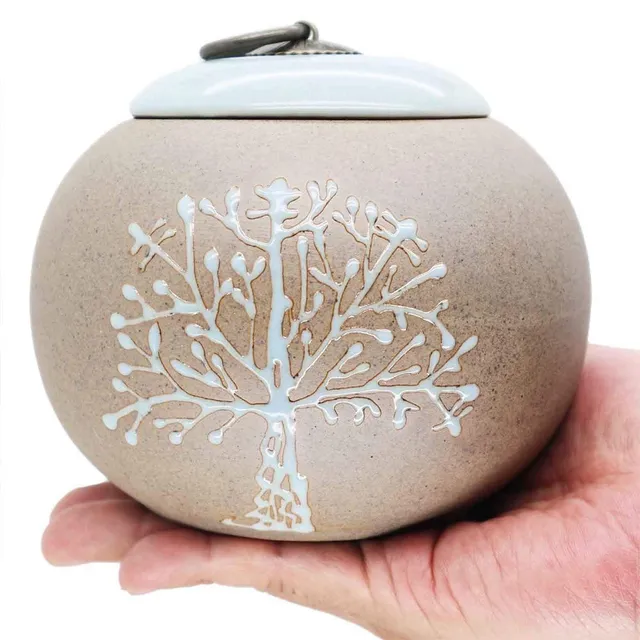 1pc Ceramic Cremation Urna Na Pope, Central Monument On Memory, Hand Painted, Design Tree Life, Suitable for Small Part of Cinderella, Beautifully Exhibited and Worshiped by Your Beloved Home Or In Office, Brown, Urna For Home Pets For Cats and Dogs, Man,