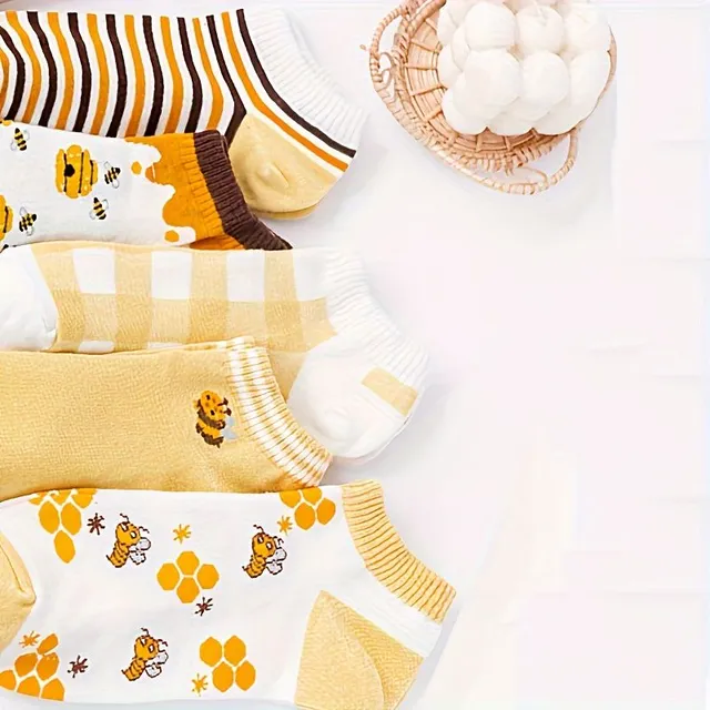 Cute bee socks for ankles - 5 pairs, comfortable and breathable