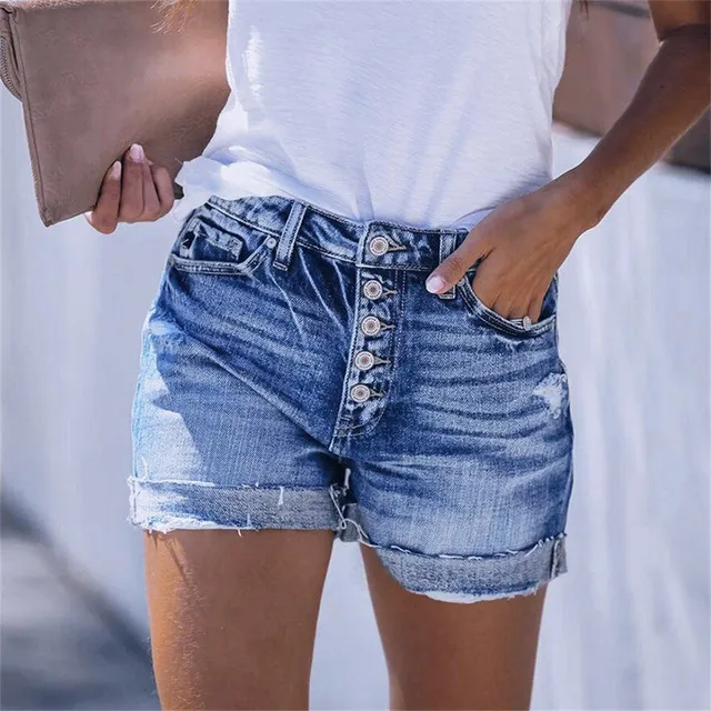 Dámské sexy džínové šortky ozdobené knoflíky