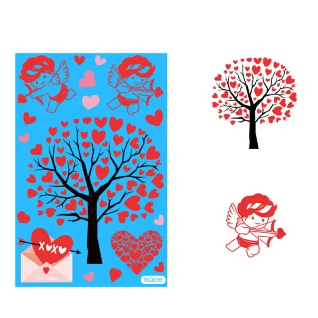Set of decorative cute stickers for windows with Valentine's motif