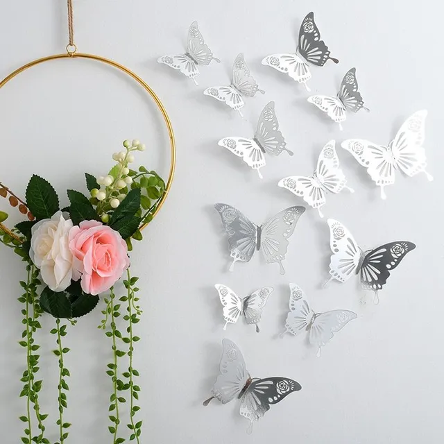 Set of 3D adhesive butterfly stickers on the wall - different colors