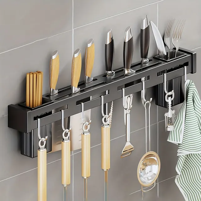 Wall multi-function knife holder and crockery with hooks
