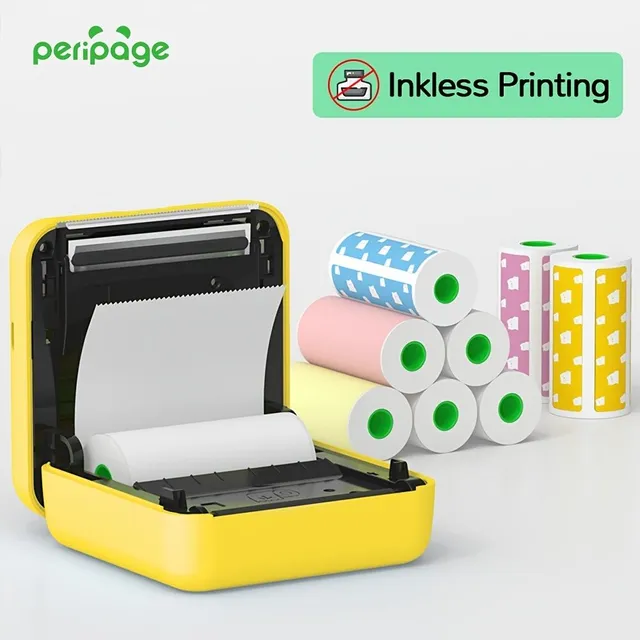 Imprimantă termică de buzunar PeriPage A6 Mini - wireless, pentru etichete, autocolante, notițe și fotografii cu conexiune BT și USB, rezoluție 304 DPI