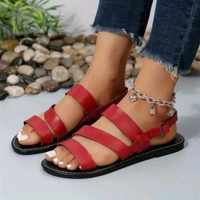 Women's sandals of Roman type, monochrome, with open round toe, with belt around the ankle, occasional beach sandals