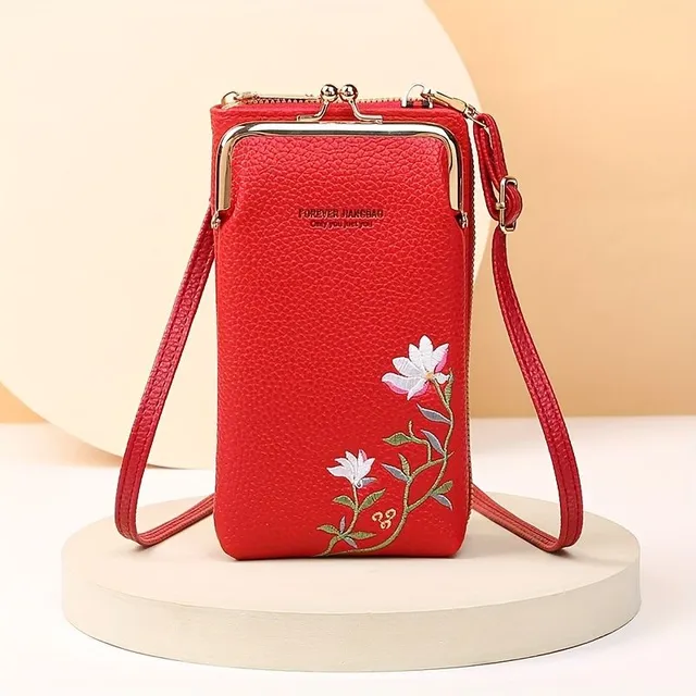 Elegáns mini crossbody táska virágmintával és kártyazsebbel