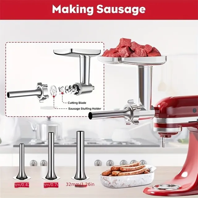 Multifunction KitchenAid extender for kitchen robot: Meat grinder and sausage filler