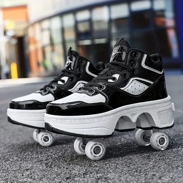 Universal children's ankle skates with 4 detachable wheels, comfortable and casual platform sneakers for boys and girls on outdoor activities