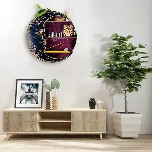 Wall wooden decorative shelves in the shape of the moon